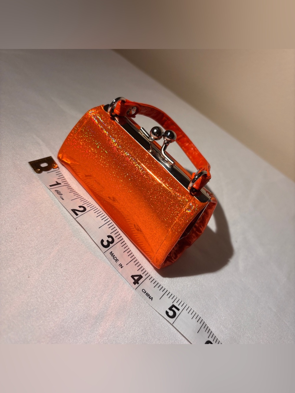 Orange Glitter Mini Bag - Top Handle Women's Bag - Micro Bag - Coin Purse - Picture 8 of 8